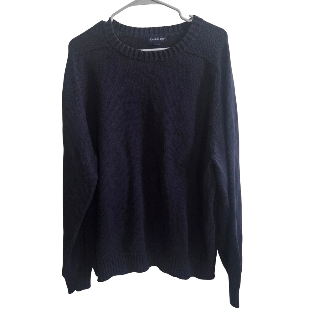 Lands' End Crewneck Chunky Knit Sweater Mens Size XL Navy Blokecore